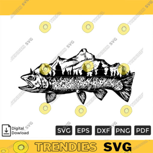 Trout Fish Mountain Love Fishing SVG PNG Camping SVG Custom File Printable File for Cricut Silhouette