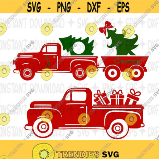 Truck Tree Retro Vintage Winter Holiday SVG Christmas Monogram Merry Christmas Cutting File Svg Files for Silhouette Cameo or Cricut Design 408