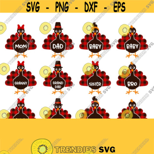 Turkey Svg Bundle Turkeys Family Svg Bundle Thanksgiving Turkey Buffalo Plaid Tail Mom Dad Baby Cousin Aunt Uncle Grandma Grandpa Design 214