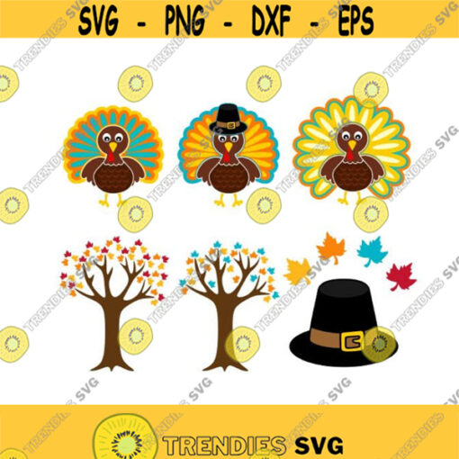 Turkey Tree Fall Leafs Leaves Cuttable Design Thanksgiving SVG PNG DXF eps Designs Cameo File Silhouette Design 1927