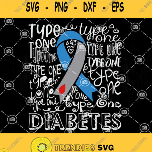 Type 1 Diabetes Grey And Blue Ribbon Typography Svg Diabetes Svg Blue And Gray Ribbon Svg Diabetes Awareness Svg