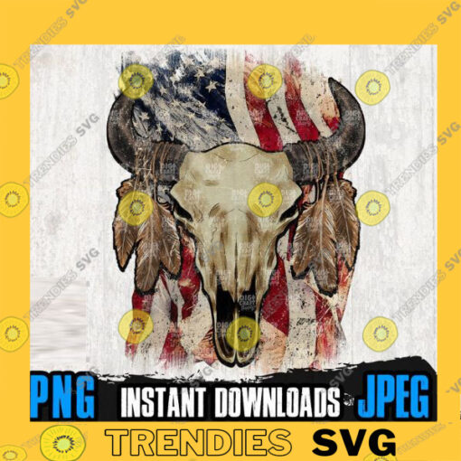 USA Flag Buffalo Skull PNG Files for Sublimation US Cow Skull Png Western Png Farm Cow Png Bull Cow Skull Png Digital Downloads copy