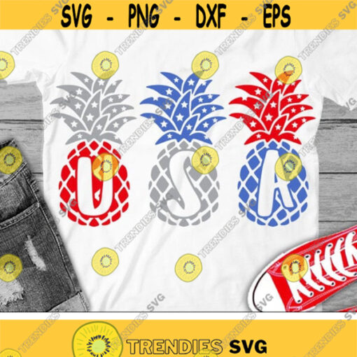 USA Svg Patriotic Pineapples Svg 4th of July Svg American Flag Pineapple Svg Dxf Eps Summer Shirt Design Cricut Silhouette Cut Files Design 1804 .jpg