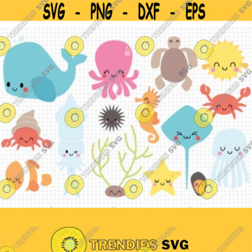 Under the Sea SVG Bundle. Cartoon Sea Animals Cut Files. Cute Ocean PNG Clipart. Whale Octopus Kids Vector Cutting Machine Download dxf eps Design 41