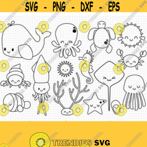 Under the Sea SVG Bundle. Outline Cartoon Sea Animals Cut Files. Kids Ocean PNG Clipart. Kids Vector Cutting Machine Download dxf eps Design 42