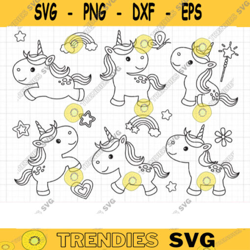 Unicorn Coloring SVG Clip art Baby unicorn Outline Line Art for Kid Birthday Party Coloring Activity Digital Stamp Svg Dxf Png Clipart copy