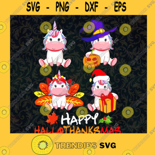 Unicorn Halloween And Merry Christmas Happy Hallothanksmas Unique Halloween SVG PNG EPS DXF Silhouette Digital Files Cut Files For Cricut Instant Download Vector Download Print Files