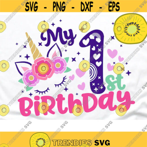 Unicorn One Birthday Svg First Birthday Svg Unicorn 1st Birthday Svg Birthday Girl Svg Rainbow Horn Unicorn Baby Girl Design 93 .jpg