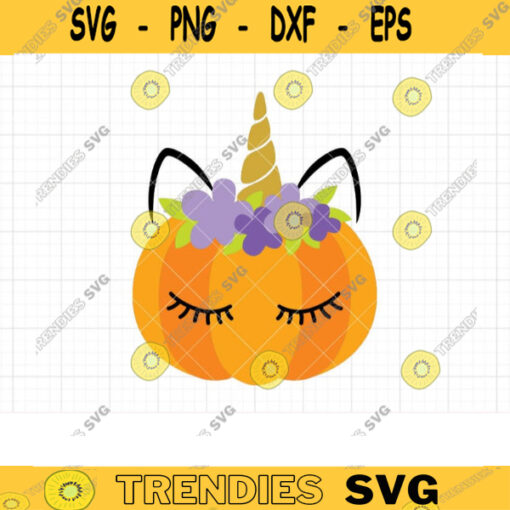 Unicorn Pumpkin SVG DXF Cute Pumpkin with Unicorn Horn and Face Thanksgiving Halloween Girl Pumpkin svg dxf PNG Files for Cricut copy