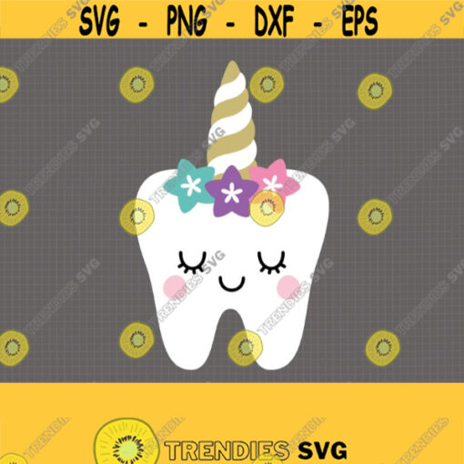 Unicorn Tooth Fairy SVG. Cute Girl Floral Headband Tooth Cut Files. Vector Kawaii Tooth PNG. Cutting Machine Instant Download Files dxf eps Design 671