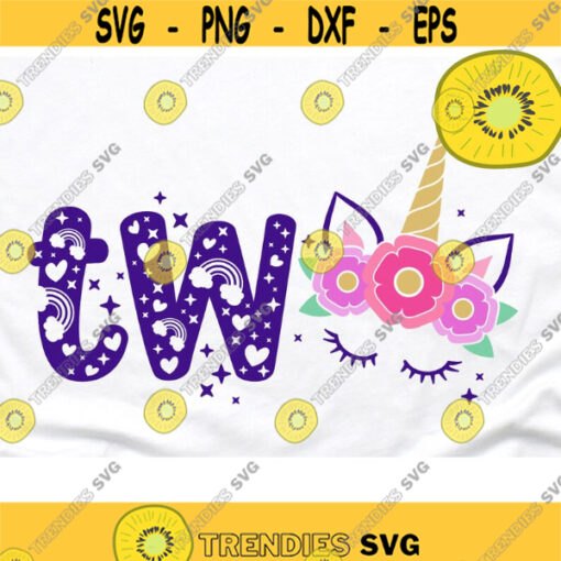 Unicorn Two Birthday Svg Second Birthday Svg Unicorn 2nd Birthday Svg Birthday Girl Svg Rainbow Horn Unicorn Baby Girl Design 903 .jpg