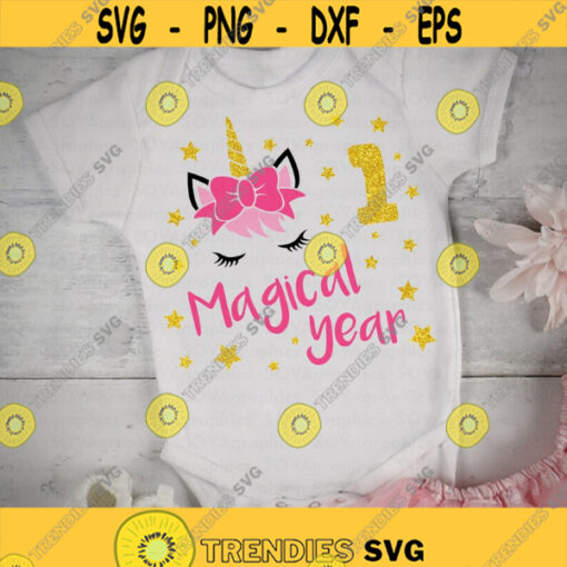 Unicorn svg First birthday svg 1st birthday svg 1 magical year svg dxf One year old svg Girl Cut file Clipart Cricut Silhouette Design 233.jpg