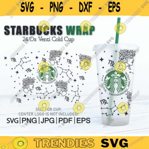 VIRGO Seamless Wrap SVG for Starbucks Cup Reusable png svg SVG Files For Cricut starbucks cup svg Download Zodiac Horoscope 97