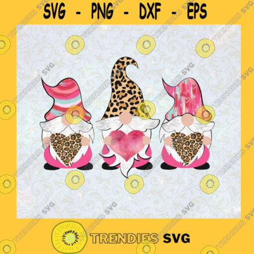 Valentine Gnomes Gnomes Valentine Leopard Print Three Hearts Love With Gnomes Gnome Lovers Gift For Valentine SVG Digital Files Cut Files For Cricut Instant Download Vector Download Print Files