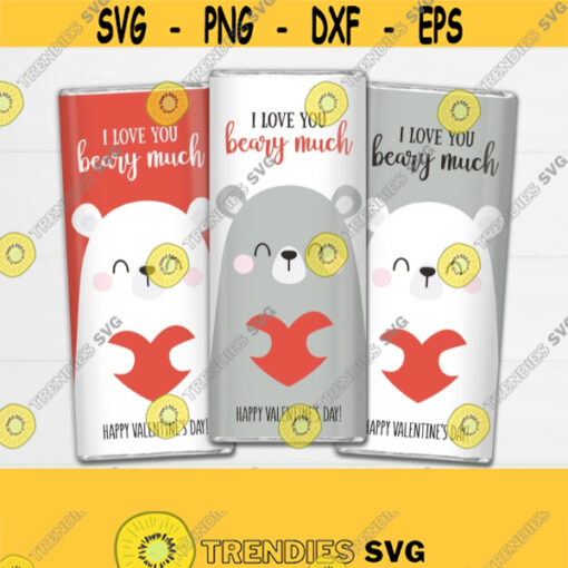 Valentines Chocolate Bar Wrappers. I Love You Beary Much Large Candy Bar Labels. Digital PDF Valentines Day Quotes. Kids Treat Wraps Decor Design 934