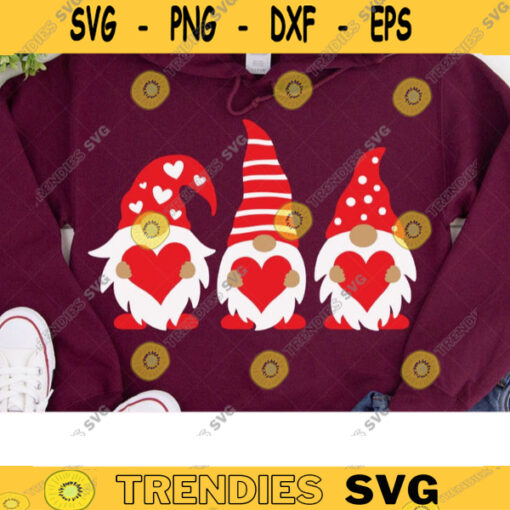 Valentines Day Gnome SVG DXF Three Gnomes Holding Hearts Valentine Shirt svg dxf Cut Files for Cricut Clipart Commercial Use copy