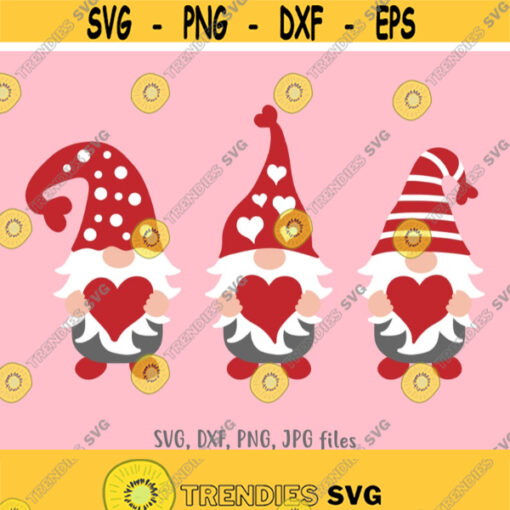 Valentines Day Gnomes svg Valentine svg Three Gnomes Holding Hearts Love svg Gnomes svg Gnome shirt svg Cricut Silhouette Cut files Design 232