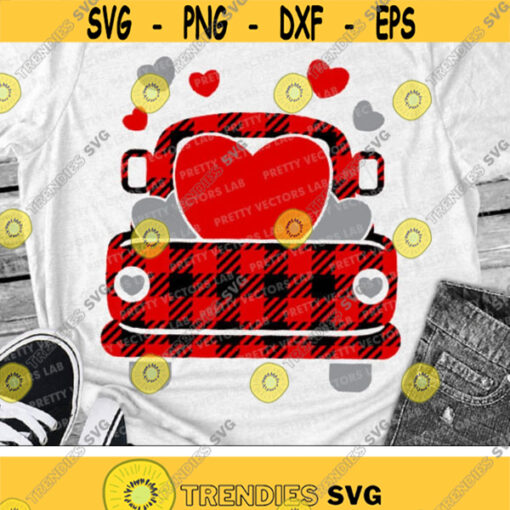 Valentines Old Truck Svg Buffalo Plaid Truck Svg Valentines Day Svg Dxf Eps Png Love Truck with Heart Cut Files Silhouette Cricut Design 3088 .jpg