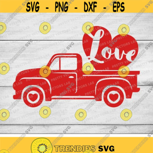 Valentines Red Truck Svg Valentines Vintage Truck Svg Love Truck Svg Dxf Eps Heart Valentines Day Svg Silhouette Cricut Cut Files Design 443 .jpg