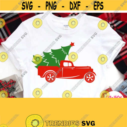 Vintage Truck with Christmas Tree Red Star Svg Christmas Shirt Svg Cricut Silhouette File Svg Dxf Png Printable Iron on Transfer Jpg Design 633