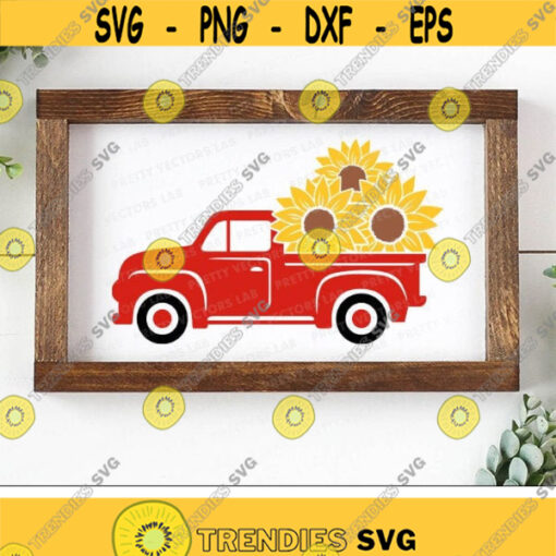 Vintage Truck with Sunflowers Svg Sunflower Red Truck Svg Fall Sign Cut File Farmhouse Svg Dxf Eps Png Summer Clipart Silhouette Cricut Design 1165 .jpg