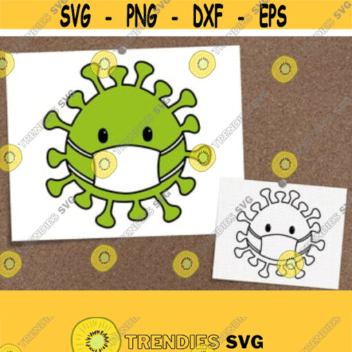 Virus with Mask SVG. Covid Cut Files. Vector Kids Quarantine Clipart. Kawaii Coronavirus Illustration Instant Download dxf eps png jpg pdf Design 32