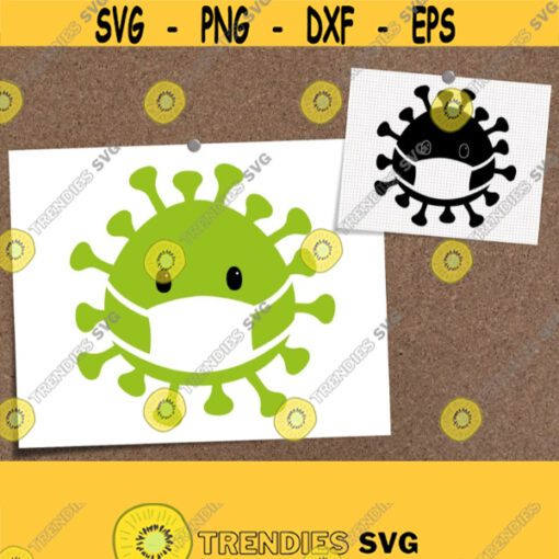 Virus with Mask SVG. Covid Cut Files. Vector Kids Quarantine Clipart. Kawaii Coronavirus Illustration Instant Download dxf eps png jpg pdf Design 827