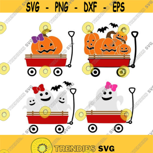 Wagon Ghost Pumpkin Halloween Cuttable SVG PNG DXF eps Designs Cameo File Silhouette Design 1586