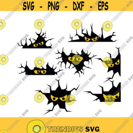 Wall Crack Scary Face Window Halloween Cuttable SVG PNG DXF eps Designs Cameo File Silhouette Design 1360