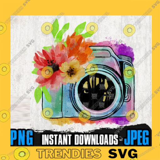 Watercolor Camera PNG Files Floral Camera Png Camera Png Photography Png Files For Subliation Photographer Shirt Camera Clipart copy