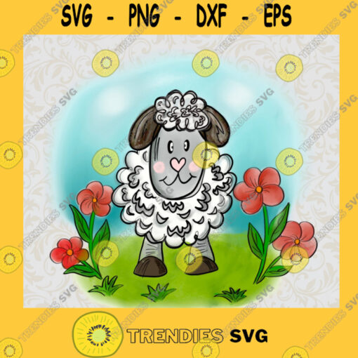 Watercolor Sheep With Pink Flowers png Instant download Sublimation graphics PNG Waterslide Printable Clip Art