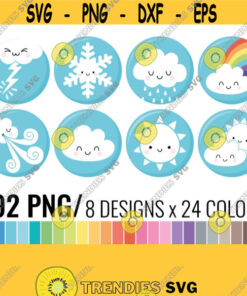 Weather Clipart. Cute Weather Icons Clip Art Png. Digital Seasons Circles Planner Printable Rounded Stickers. Download File Design 762