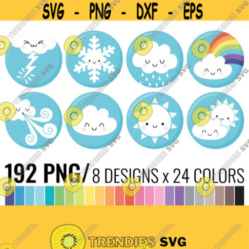 Weather Clipart. Cute Weather Icons Clip Art PNG. Digital Seasons Circles Planner Printable Rounded Stickers. Instant download File Design 762
