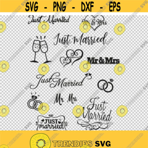 Wedding Ring Mr Mrs Just Married Bundle Collection SVG PNG EPS File For Cricut Silhouette Cut Files Vector Digital File