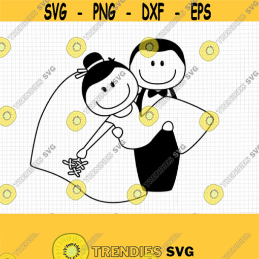 Wedding Stick Figure SVG. Bride and Groom Cut Files. Cute Bridal Ornament PNG. Doodle Wedding Vector Files DXF for Cutting Machine Download Design 230