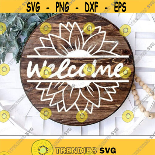 Welcome Sunflower Svg Round Sign Cut Files Fall Farmhouse Svg Dxf Eps Png Door Hanger Svg Floral Rustic Sign Clipart Silhouette Cricut Design 3202 .jpg