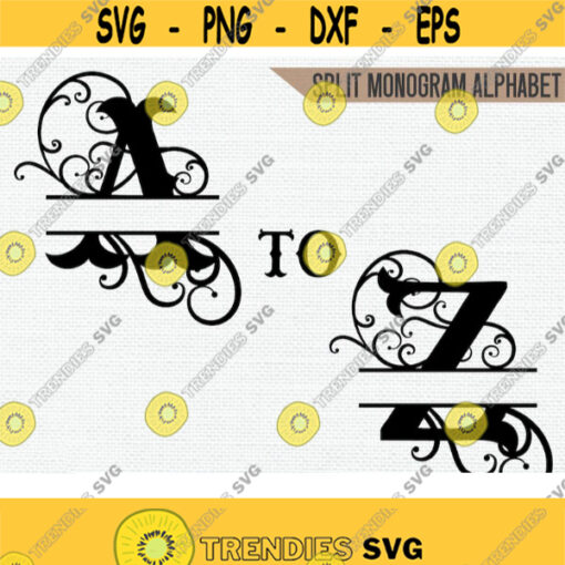 Western Split Monogram Alphabet SVG Fishtail Split Monogram Frame Alphabet 26 Split Letters Digital Download for Cricut Silhouette Design 406