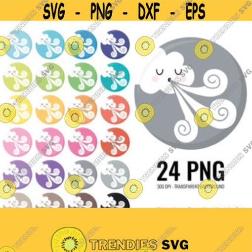 Wind Clipart. Cute Weather Icons Clip Art. Wind Cloud Face PNG. Digital Circles Planner Printable Rounded Stickers. Instant download Design 398