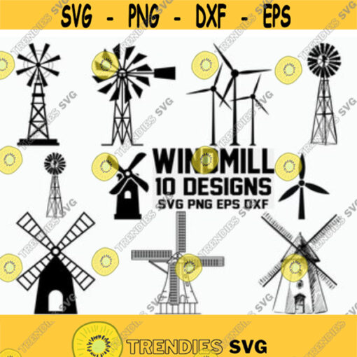 Windmill SVG Wind Turbine svg Gristmill svg Water Mill svg Cut Files Cricut Clipart Silhouette Decal Vector Dxf Design 266