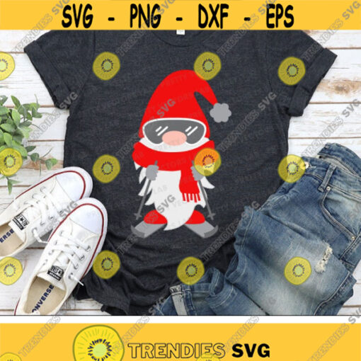 Winter Gnome Svg Winter Svg Gnome Cut Files Gnome on Skis Svg Dxf Eps Png Holiday Svg Funny Gnome with Scarf Clipart Silhouette Cricut Design 1935 .jpg