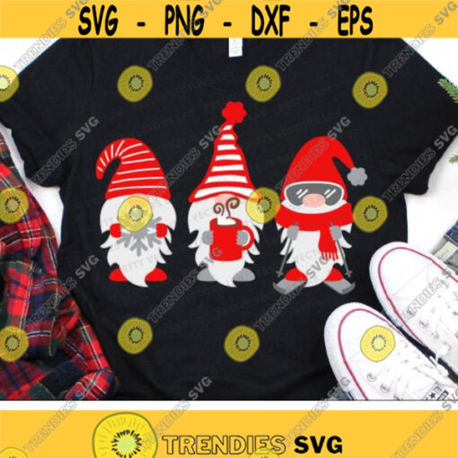 Winter Gnomes Svg Winter Svg Gnomes Cut Files Gnome Svg Dxf Eps Png Gnome with Hot Cocoa Skis Christmas Clipart Silhouette Cricut Design 2568 .jpg