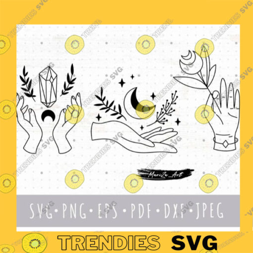 Witch Hands Svg files for cricut Celestial svg Moon Crystal svg Floral Witch hand PNG Boho Witchy Svg Png clipart Esoteric art