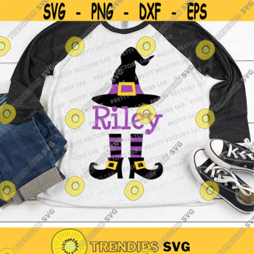 Witch Monogram Svg Halloween Svg Witch Hat and Feet Svg Dxf Eps Png Witch Legs Clipart Halloween Shirt Cut Files Silhouette Cricut Design 416 .jpg