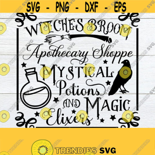 Witches Broom Apothecary Shop Mystical Potions And Magic Elixers Halloween SVG Apothecary svg Witches Bottle Label Cut File SVG Design 1571