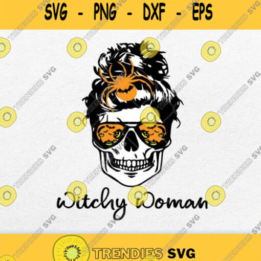 Witchy Woman Skull Bun Spider Halloween Svg Png