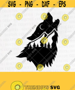Wolf Svg File Wolf Mountain Scene Forest Trees Camping Svg File Wolf Silhouette Svg Cutting FileDesign 702