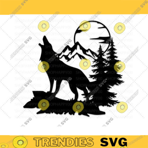 Wolf svg Mountain svg Nature svg Camping svg Animal svg Mountain scene svg for Clipart Decal Cut File svg SVG Cut Files For Cricut 224 copy