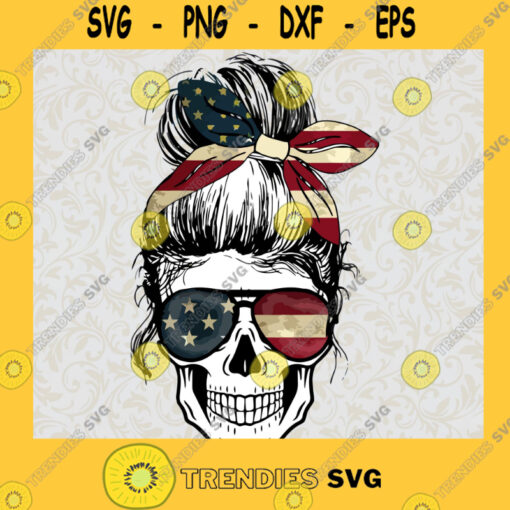 Womens American Lady Skull USA Flag 4th of July SVG PNG EPS DXF Silhouette Digital Files Cut Files For Cricut Instant Download Vector Download Print Files