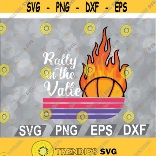Womens Rally In The Valley Phoenix Flaming Basketball Retro Sunset V Neck svg eps dxf png digital Design 106