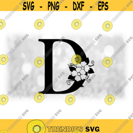 Word Clipart Black Formal Capital Letter D with Floral Flower Accents Change Color w Your Own Software Digital Download SVG PNG Design 1725